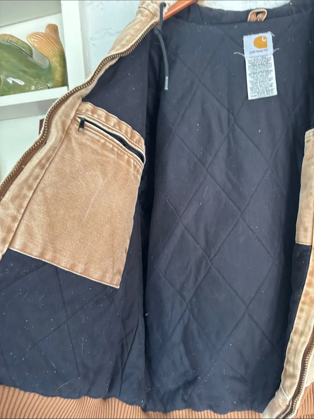 Carhartt J130 Quilted Hooded Canvas Brown Coat Size Extra Large
